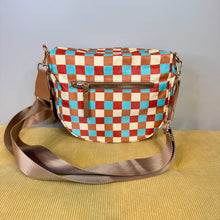 Load image into Gallery viewer, The Roni Nylon Crossbody - Camel Aqua Checker
